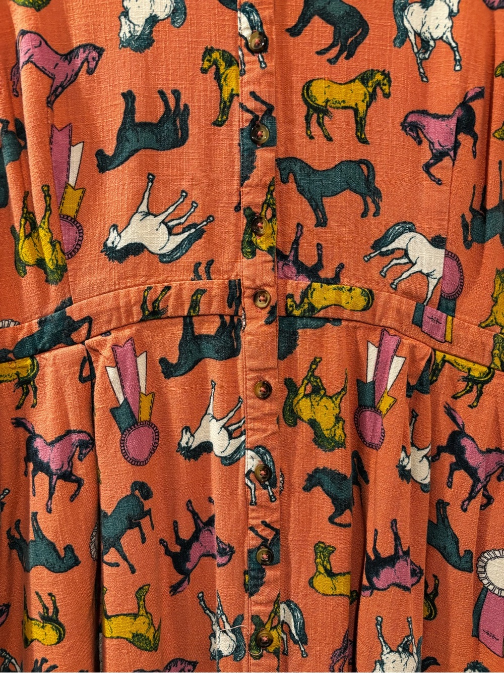 Coral Sleeveless Button-Front Dress with Horse Print - Picture 4 of 7